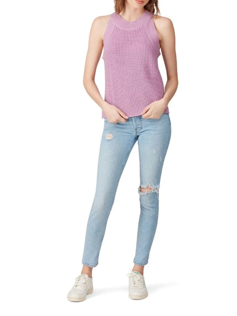 525 AMERICA Electric Lilac Sleeveless Sweater Tank Top Knit Designer  Cotton M
